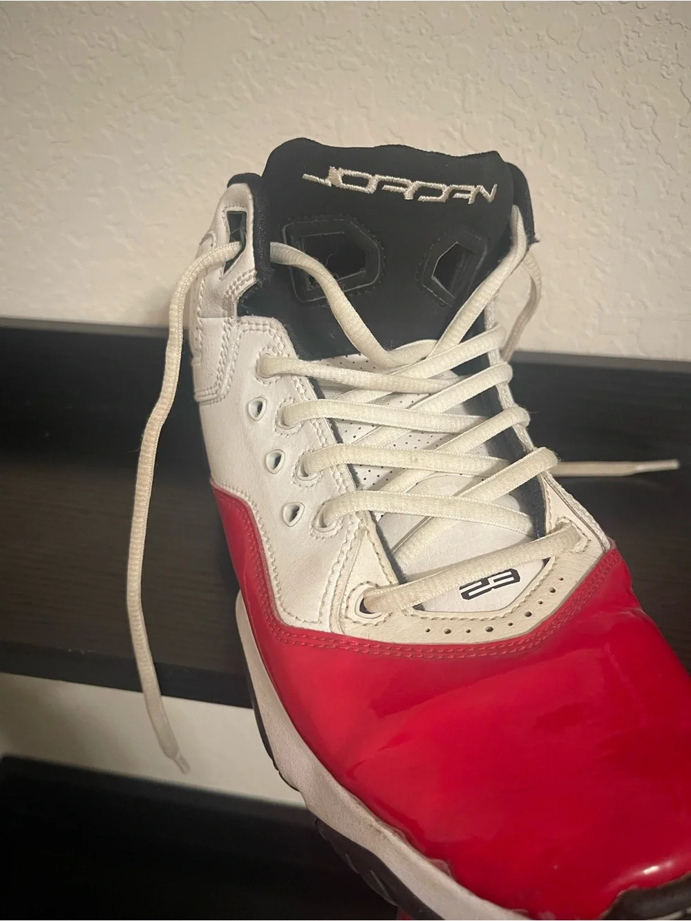 JORDANS Nike Red, White and Black Athletic Basketball Sneakers